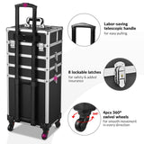 Byootique 4 in 1 Aluminum Black Key-locked Rolling Makeup Case