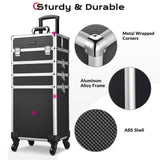 Byootique 4 in 1 Aluminum Black Key-locked Rolling Makeup Case
