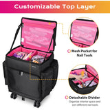 Rolling Hairstylist Nail Tech Case with Makeup Travel Bag
