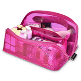 Glitter Lay Flat Cosmetic Bag with Compartments