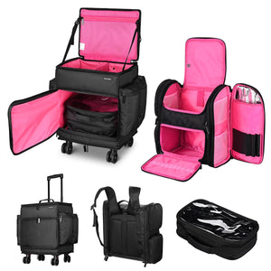 Rolling Hairstylist Nail Tech Case with Makeup Travel Bag