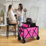 Foldable Utility Wagon Pink Folding Shopping Beach Wagon